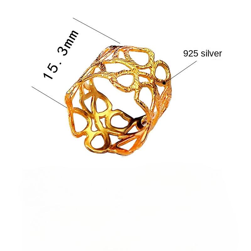 Bague creuse en argent S925, plaqué or, mode exagérée européenne et américaine