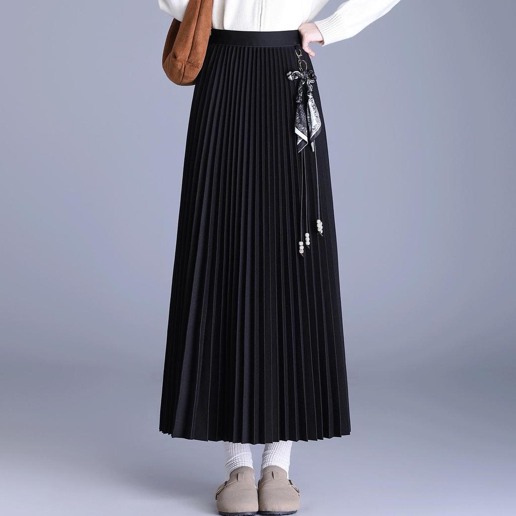 Elegant Mid-Length Wool Pleated Skirt - 2025 Autumn/Winter High-Waisted Slimming Style