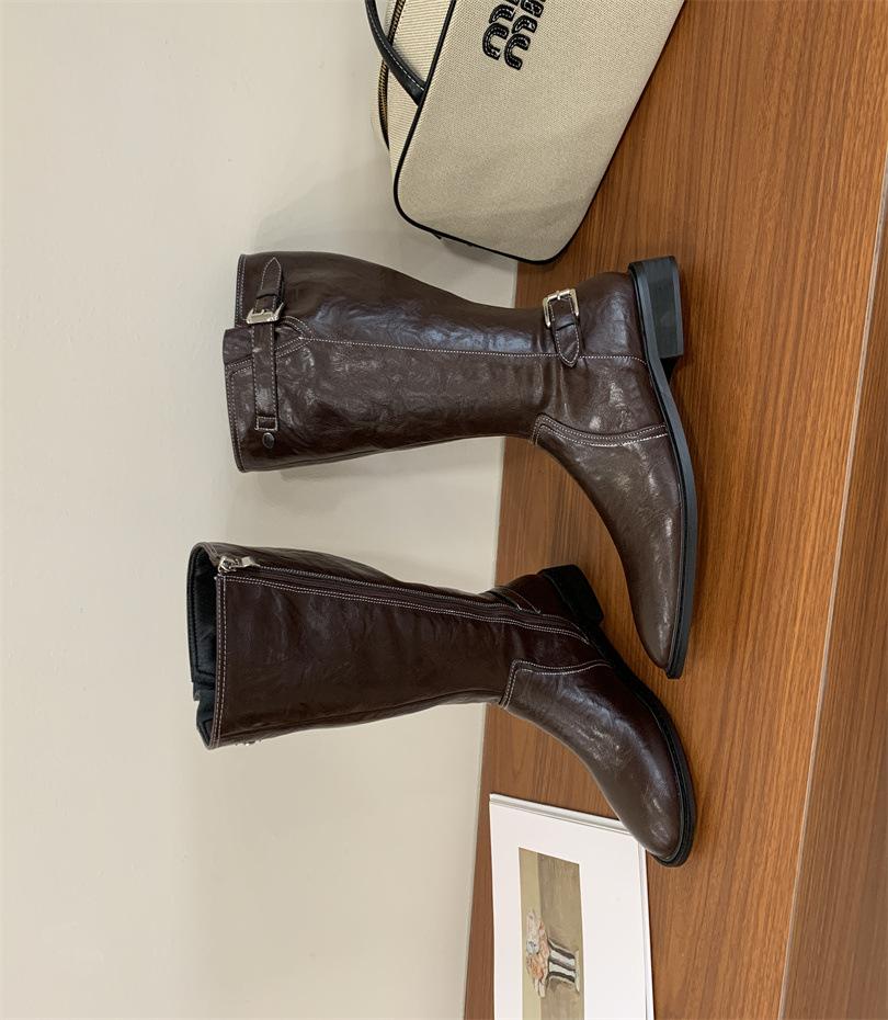 

Tall boots autumn button boots women s 2025 new thin and tall small hot girls short boots 40 темно-коричневого