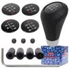 Universal Gear Shift Knob, Black Leather & Chrome, with 5 and 6 Speed Shift Pattern Emblems, Set