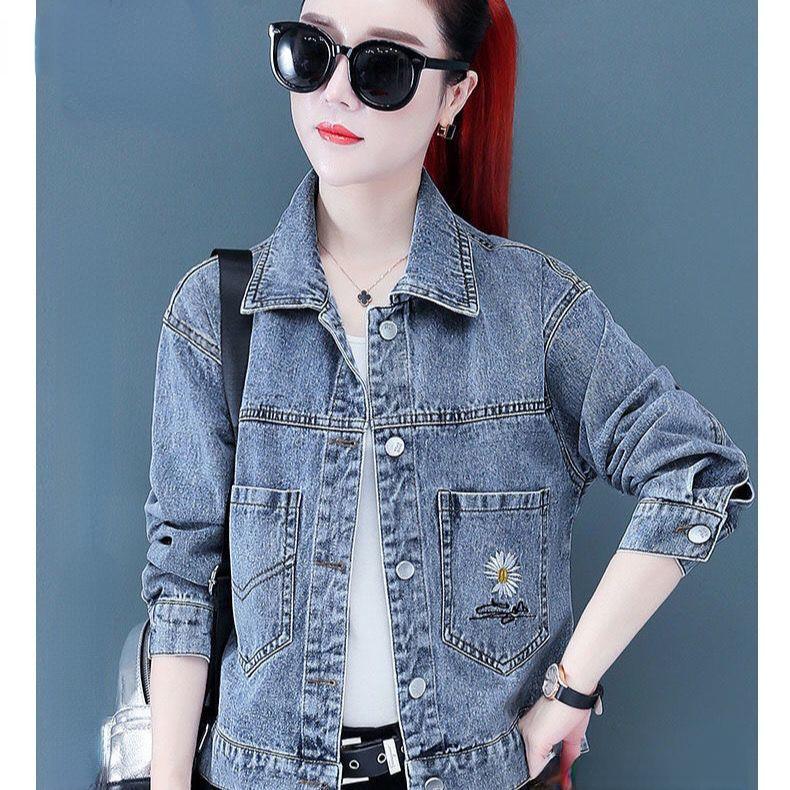 Vintage Crops Trendy Turn Down Collar Jackets Women Basic Solid Outwear Half Sleeve Denim Jacket Women