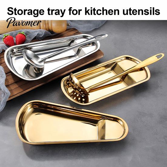 Countertop Soup Residue Catcher Stainless Steel Buffet Tray, Serving Spoon Holder with Food Tongs Easy To Clean Rack, Plate Rest for Bread Cake,