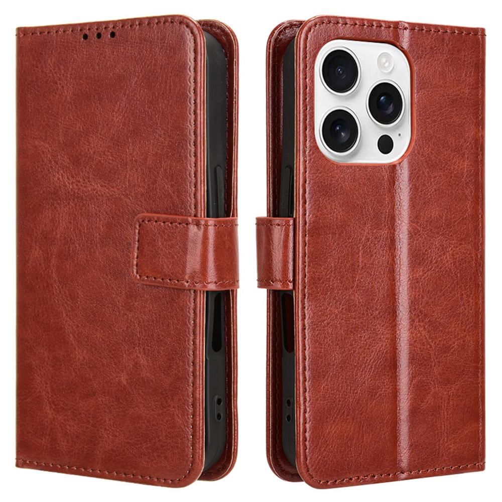 For iPhone 16 Pro Max Case Crazy Horse Texture PU Leather Phone Wallet Cover
