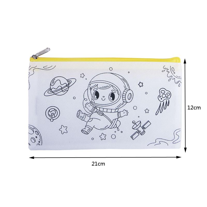 5pcs DIY Kids Graffiti Stationery Bag Zipper Pencil Case Bag Children's Draw Painting Non Woven Colored Zipper Bags Gift