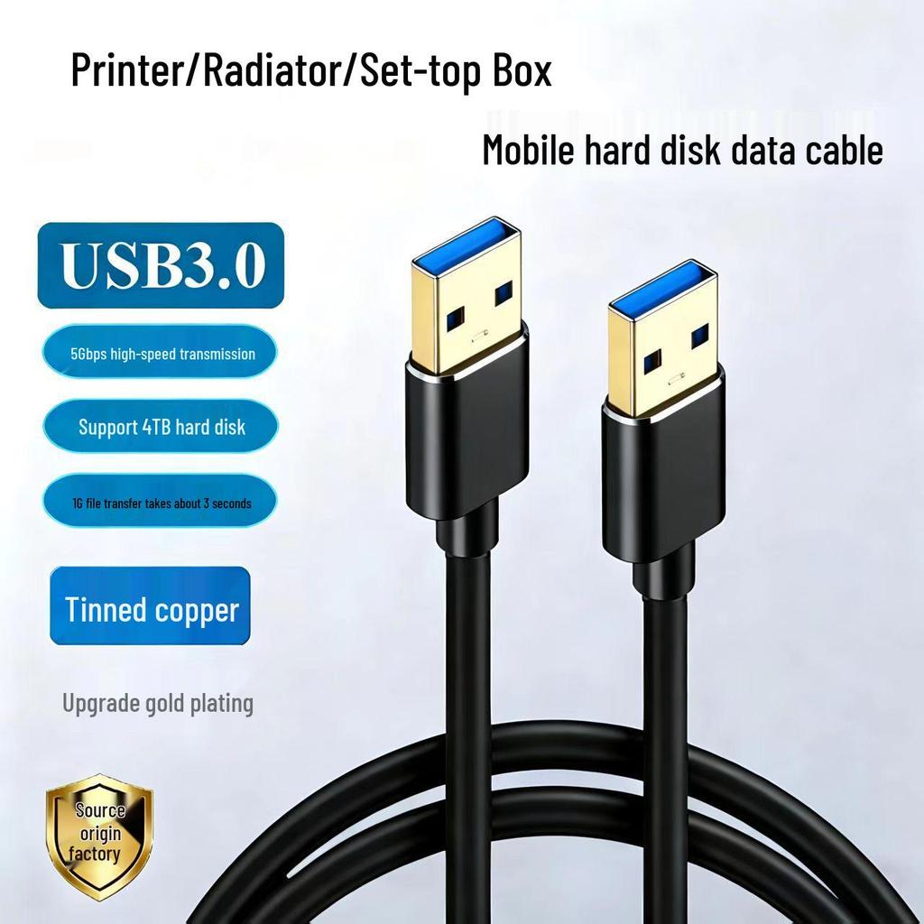 USB 3.0 Dual Male Data Cable, High-Speed for Hard Drive Enclosure, Laptop Cooler, Set-Top Box