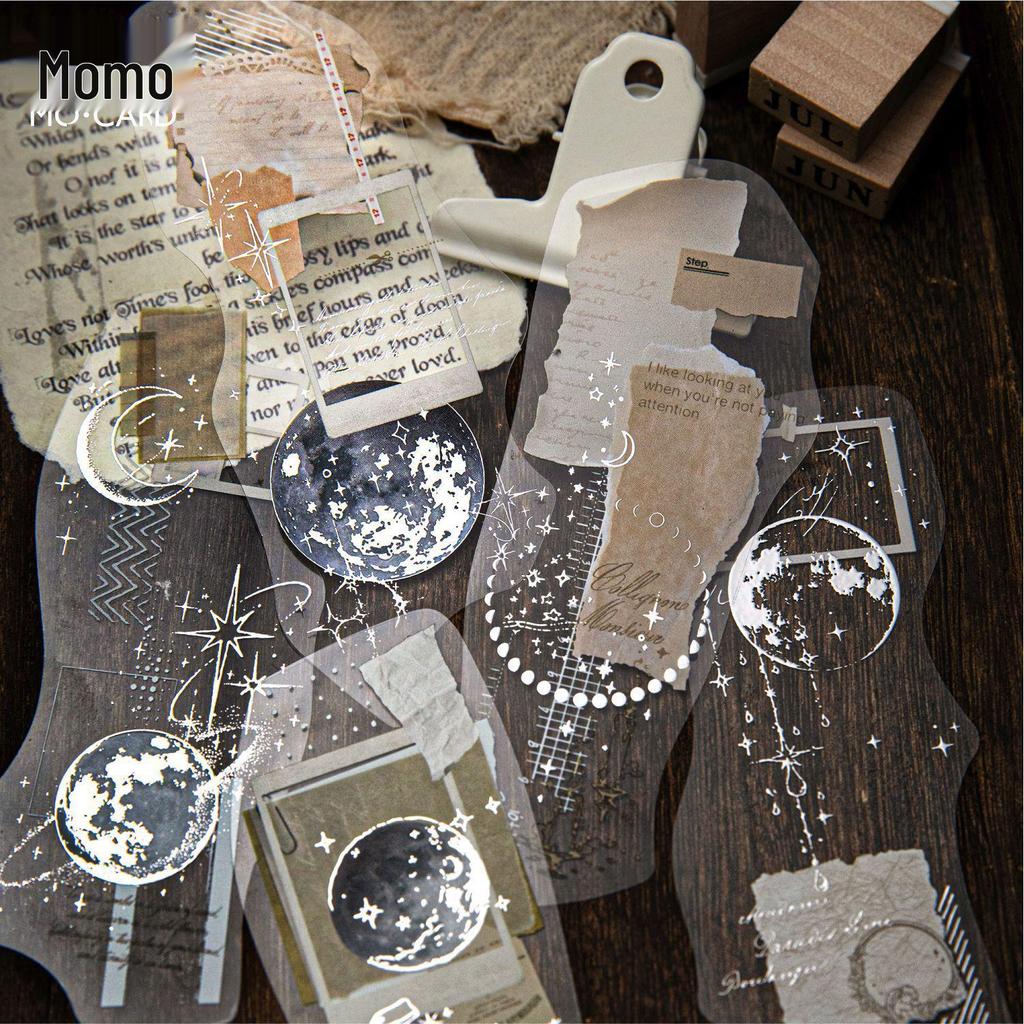 Momo PET 3D Silver Sticker Pack: To the Moon Series (4 Types) for Journal Decoration and DIY
