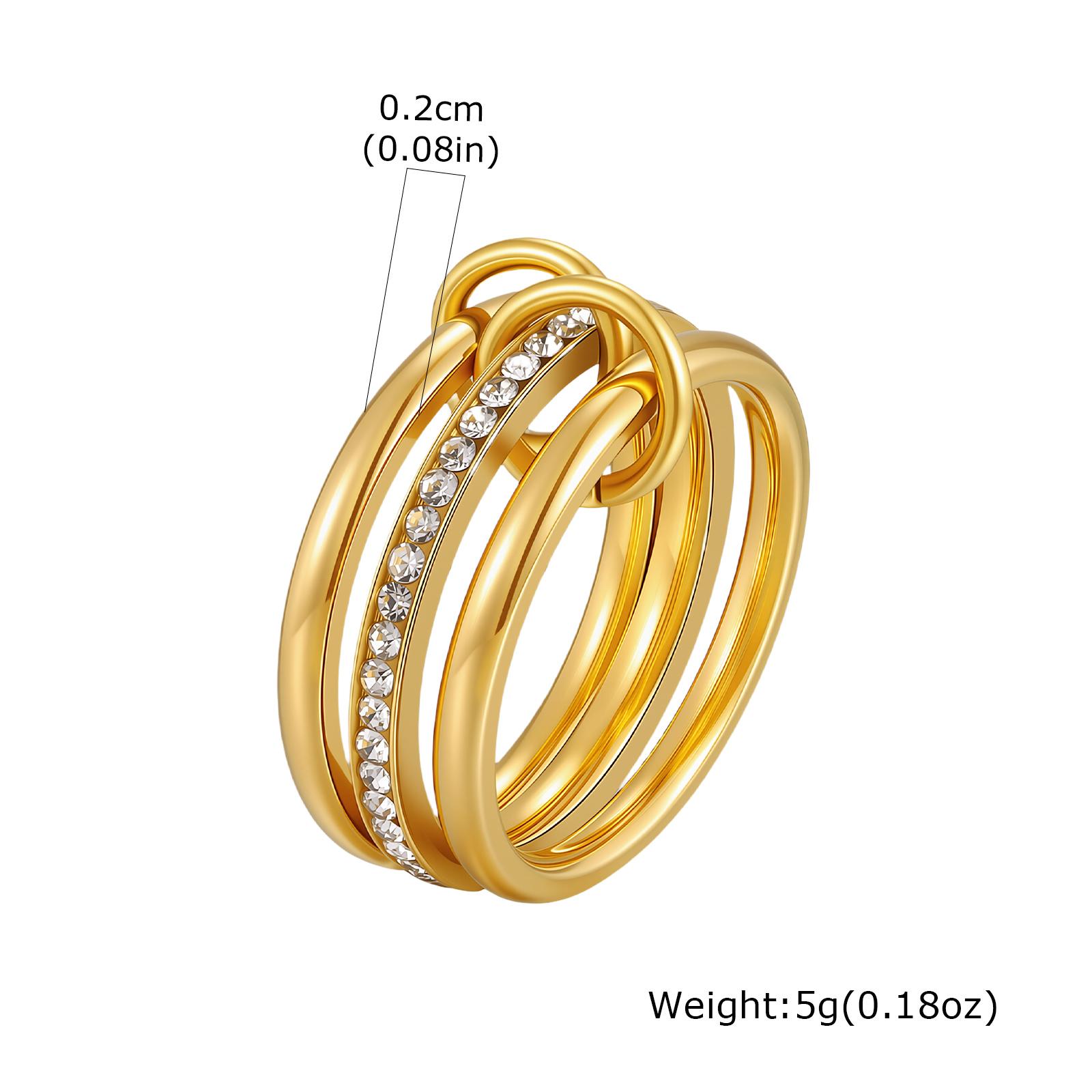 

18K Gold Plated Stackable Rings for Women Non Tarnish, Cubic Zirconia Interlocked Bands Mul-layered Set Anniversary Gift US Ring Size 06