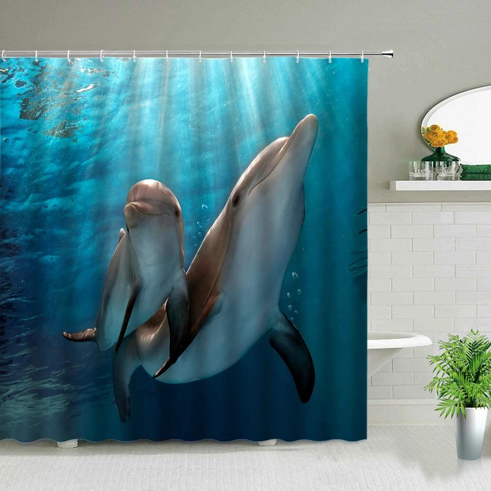 Palm Tree Ocean Scenery Shower Curtains Beach Sea Landscape Waterproof Polyester Fabric Bathroom Decor Bath Curtain with Hooks