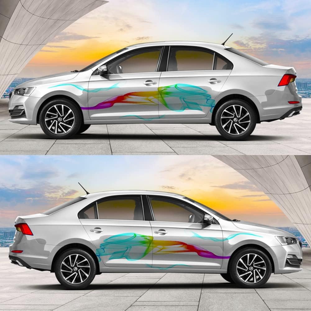 1 Set Rainbow Streamer Graphics Car Auto Body Side Sticker Colourful Smoke Vinyl Sticker Car Self-Adhesive Side Strip Decal, 82.67'' x 16.53''