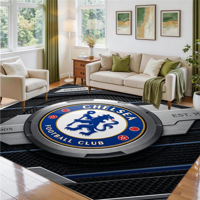Chelsea FC Design Crystal Velvet Rug Soft Decorative Mat for Bedroom Entrance