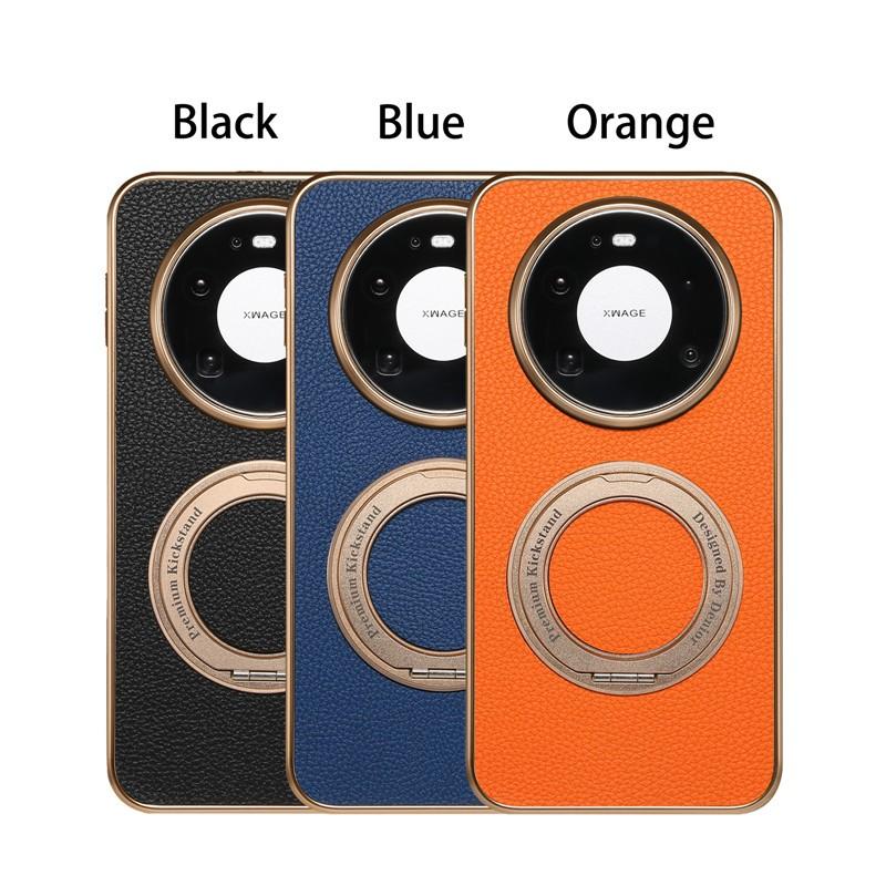 Premium Black Leather Phone Casing For Huawei Mate 80 Pro Max With Magnetic 360 Metal Bracket Wireless Charging Shockproof Cover