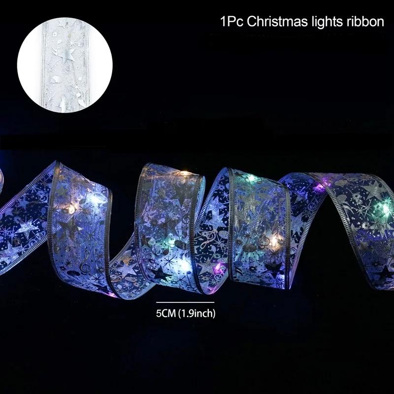 Christmas Ribbon Fairy Light String Merry Christmas Decorations For Home 2025 Cristmas Ornament Xmas Navidad Gifts New Year 2025