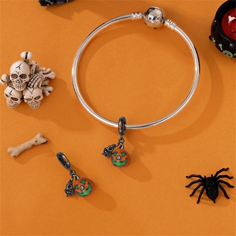 Copper Luminous Halloween Charms Pumpkin Face Pendant Jewellery Fit Original Bracelet Necklace For Women Diy Gift
