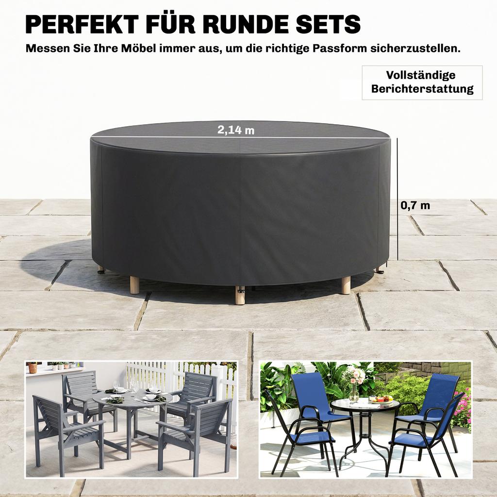 Round Garden Furniture Cover, Waterproof Garden Table Cover, 420D Heavy Duty Oxford for Outdoor, Dia.214 x 70 cm, Black