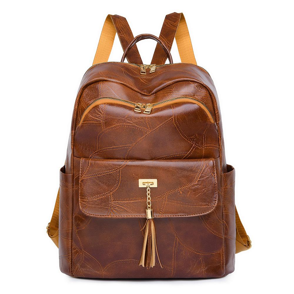 Schoolbag Simple Texture Pu Soft Leather Backpack Women's 1011 Fashion Schoolbag Retro Fringed Versatile Backpack High Quality