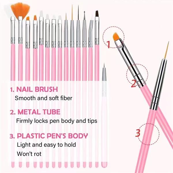 15Pcs/set Pink Nail Art brush set Nail Art Design Painting Dotting Detailing Brushes Kit Manicure Tools For Drawing Decoration