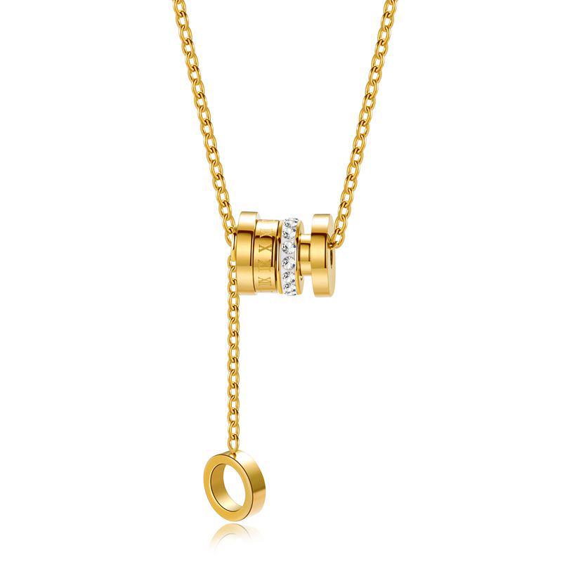 18K Gold-Plated Roman Numeral Necklace: Titanium Steel, Colorfast, Slim Waist Design, Light Luxury, Versatile Sweater Chain. 18K