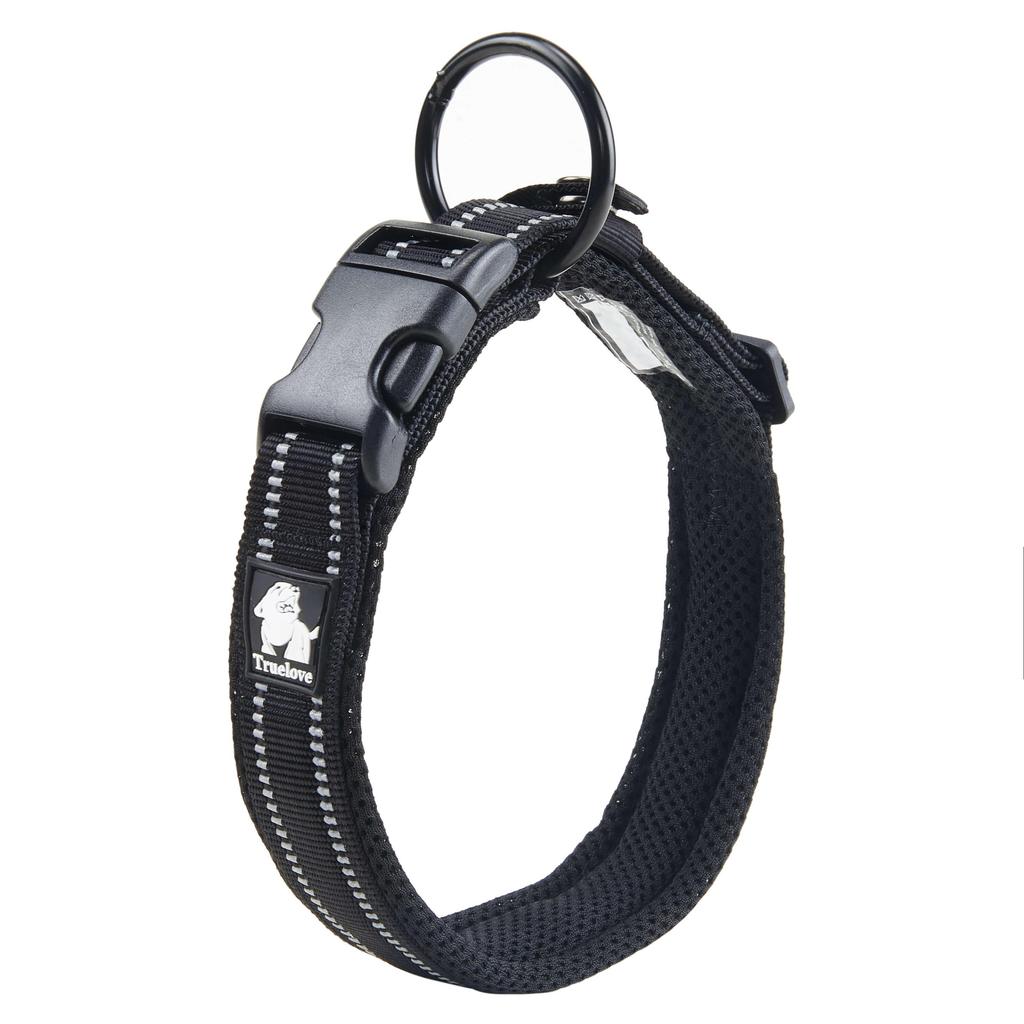 Truelove Reflective Dog Collar with Plastic Clip-in Buckle, High-grade Soft Padded Nylon Webbing, No Choke Basic Collars (XS, Black)