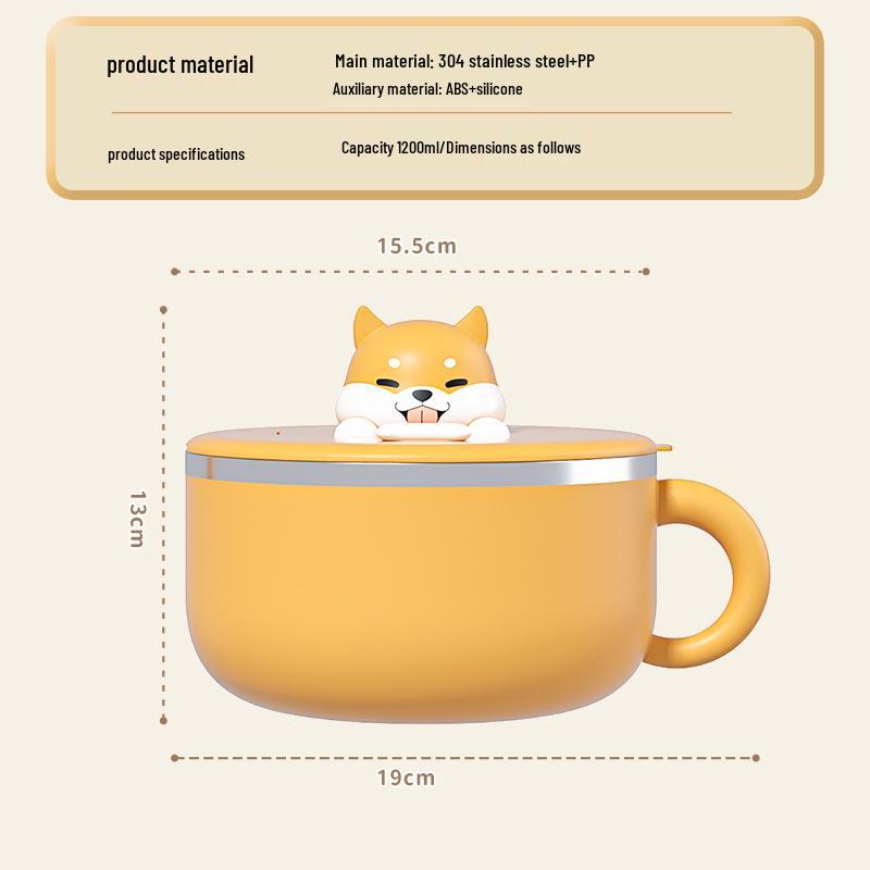 

Портативная миска для лапши из нержавеющей стали 304 с крышкой - Милая, многофункциональная столовая и ланч-бокс, фильтрует воду для мгновенных блюд.