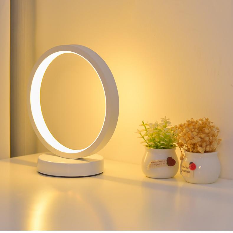 Nordic Circular LED Night Light, Minimalist Ring Soft Table Lamp, Bedroom Bedside Ambient Decor Lamp, Black & White Available