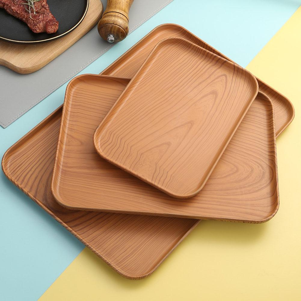 Serving Platters Tray,Wood Grain Serving Dishes,Plastic Square Tray,Japanese-Style Household Tea Cup Tray,For Restaurant