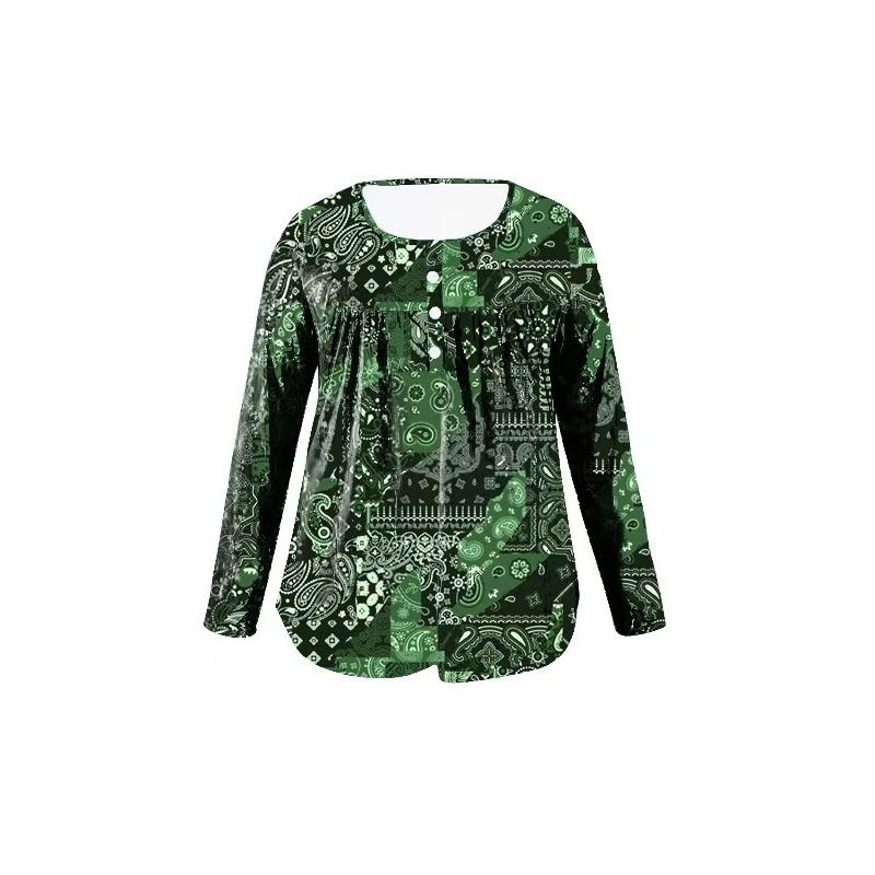 Women S Plus Size V Neck Long Sleeve Paisley Pattern Loose Fit T Shirt