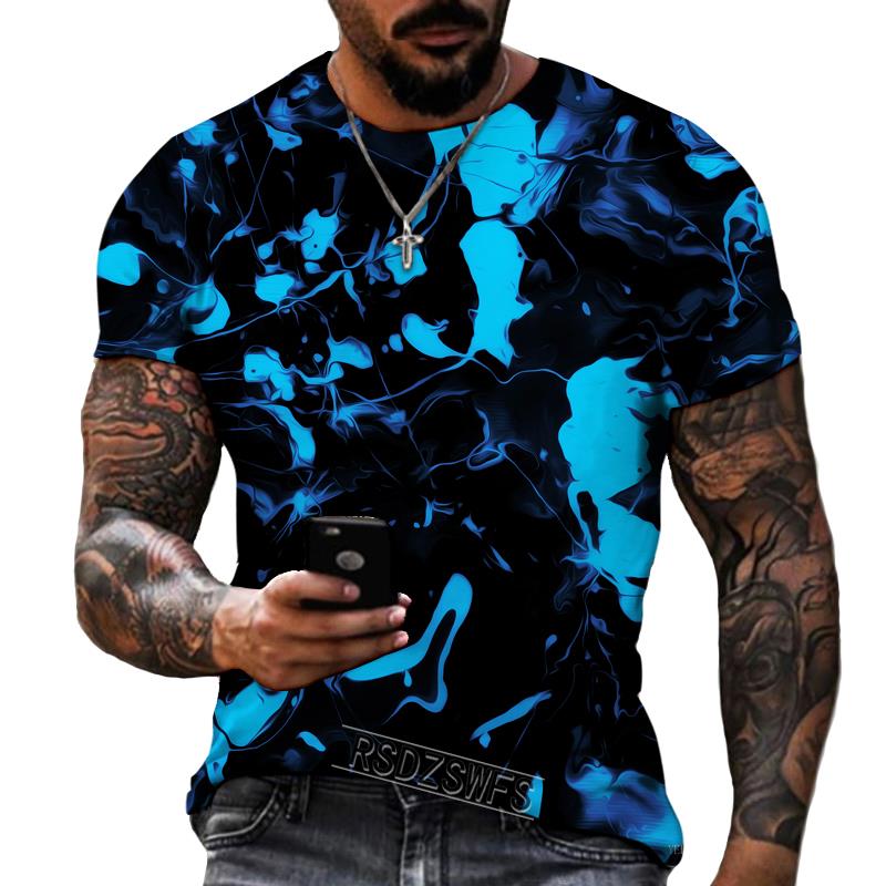 Blue And Black Color Mix And Match 3D Printing Men's Round Neck T-shirt Lycra Polyester Fabric Casual Brand Clothing Oversized