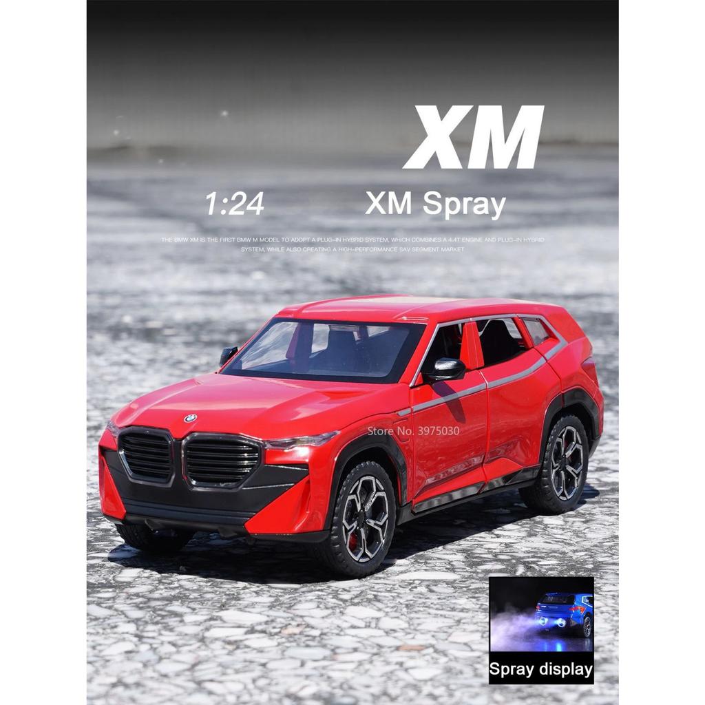 1/24 Scale BMW XM SUV Alloy Diecast Car Model Toy Simulation Off-Road Vehicles with Sound Light Spray Collection Toys for Kids Gifts