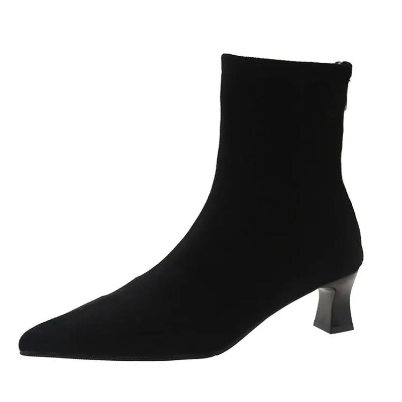 Women's Boots Temperament Pointed Ankle Boots High Quality Suede Leather Short Boots for Women Elastic Slim Fit Boot Botas Mujer