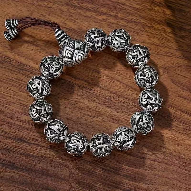 Ethnic-style Artistic Buddhist Bead Bracelet for Men with the Six-character Mantra, Vintage Niche Feel, Yunnan Snowflake Heart Sutra Bracelet