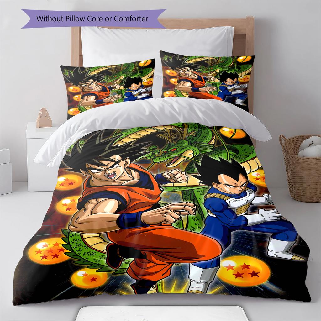 Son Goku Pattern Bedding Quilt Set Quilt Cover Pillowcase Home Decoration Gift (1 * Duvet Cover + 2 * Pillowcase, Without Core)