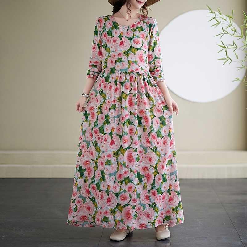 New Floral Vacation Style Travel Round Neck Vintage Dresses