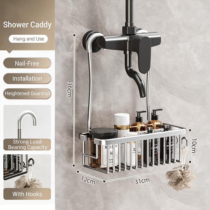 

Convenient Toilet Shower Rack With No Drilling Installation Bathroom Storage Basket For Shower Room And Bath Products 30CM серебряный