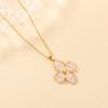 New Flower Clover Drop Glaze Earrings Necklace Set Personalized Versatile Stainless Steel Jewelry Set