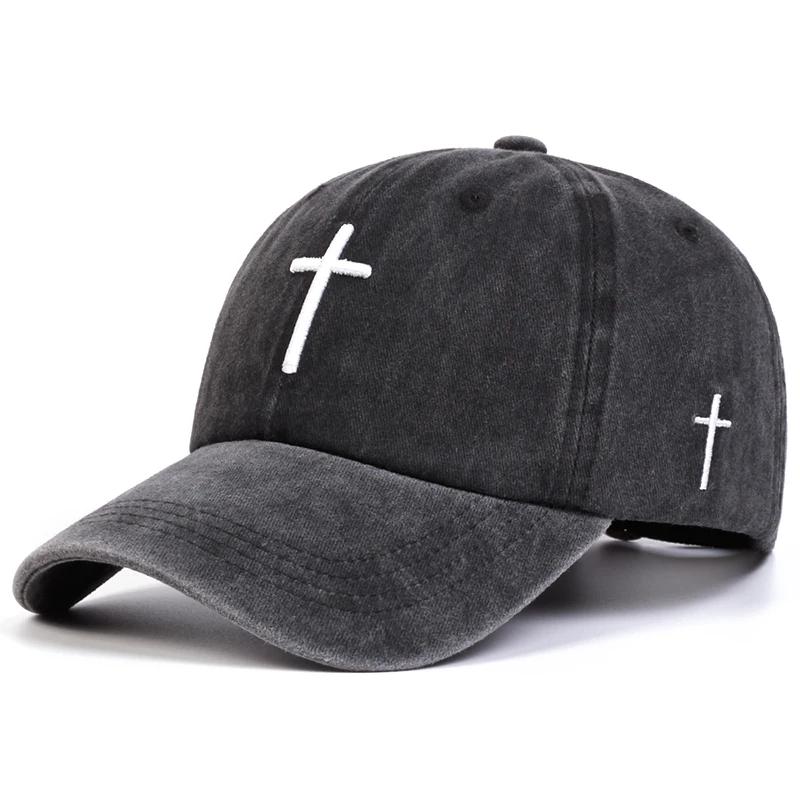 Unisex Cross Embroidery Wash Baseball Caps Spring and Autumn Outdoor Adjustable Casual Hats Sunscreen Hat Sports Cap