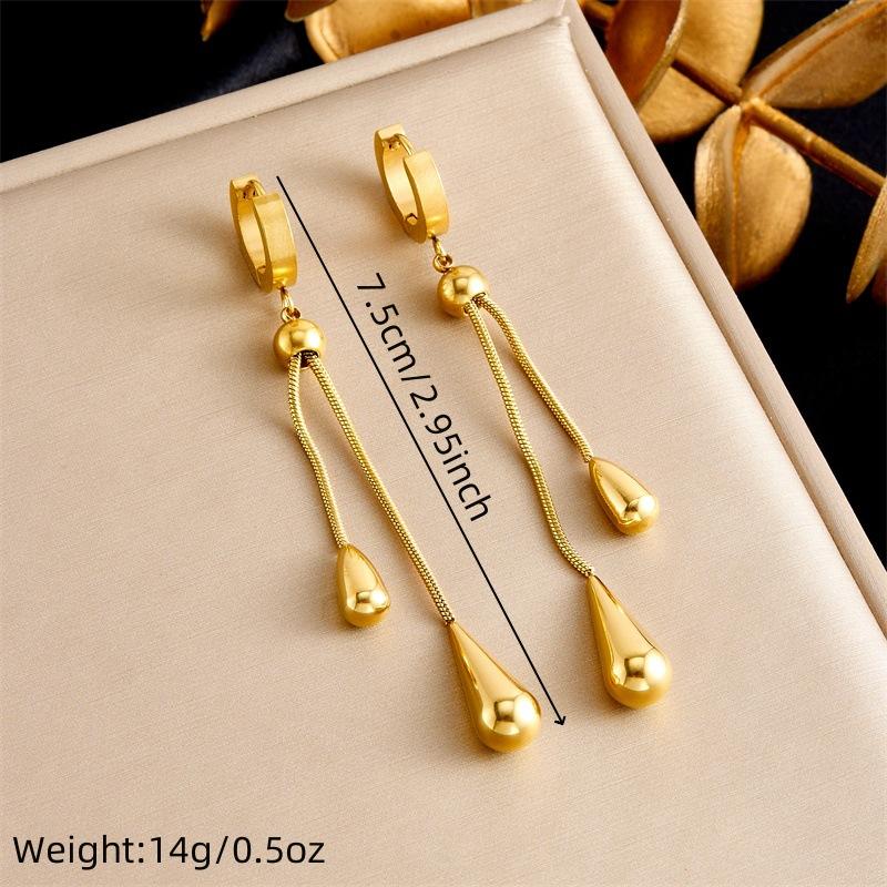 Fashion Minimalist Drop Shape Pull Chain Earring and Necklace Set Vintage Metallic Adjustable Design