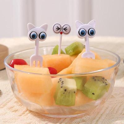 8 Adet Sevimli Kedi Gözü Meyve Çatalı Yaratıcı Hayvan Meyve Çubukları Mini Karikatür Bento Çocuk Dekorasyonu Ev