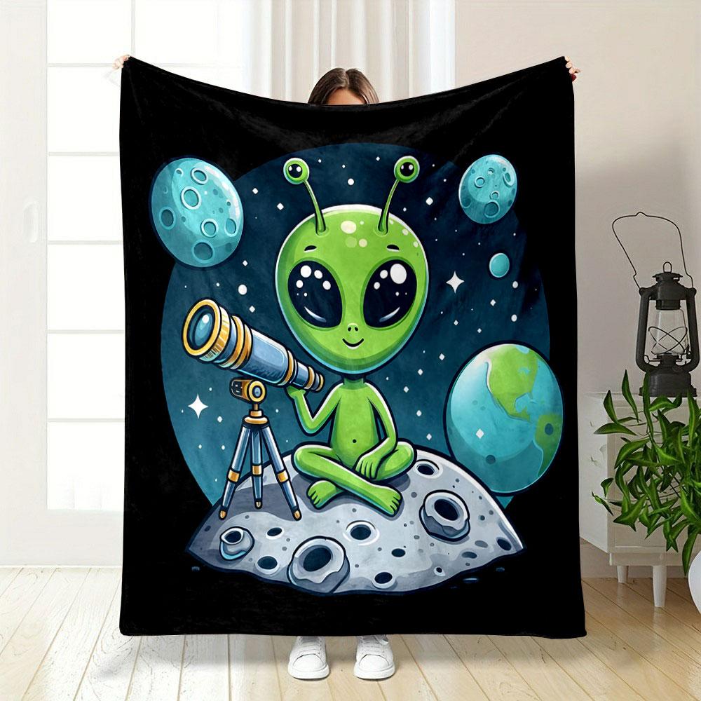Alien Stargazing on the Moon print blanket soft and cozy perfect for the living room bed sofa or a nap,gift