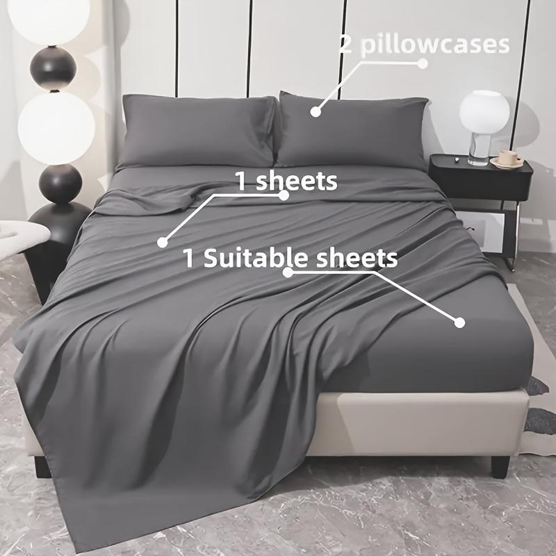 3/4 PC Bed Sheet Set Solid Color Mattress Protector Soft and Comfortable Bedding Bed Sheet Non-Slip Deep Pocket Fitted Sheet Set