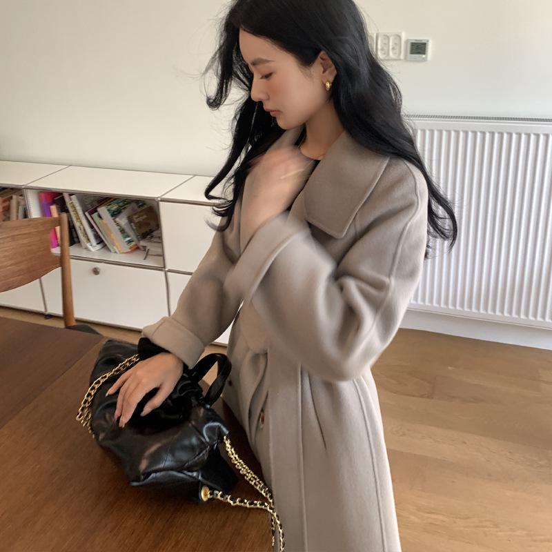 Women's Camel Wool Overcoat - Autumn/Winter High-End Suit with Belt, Petite Fit, Long H-Version, Elegant Temperament, Style 801