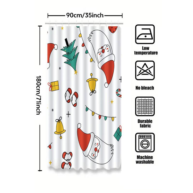 Tu Christmas Shower Curtain Festive Holiday Waterproof Bathroom Decor Farmhouse Merry Xmas Pattern Fabric Backdrop Festive Home