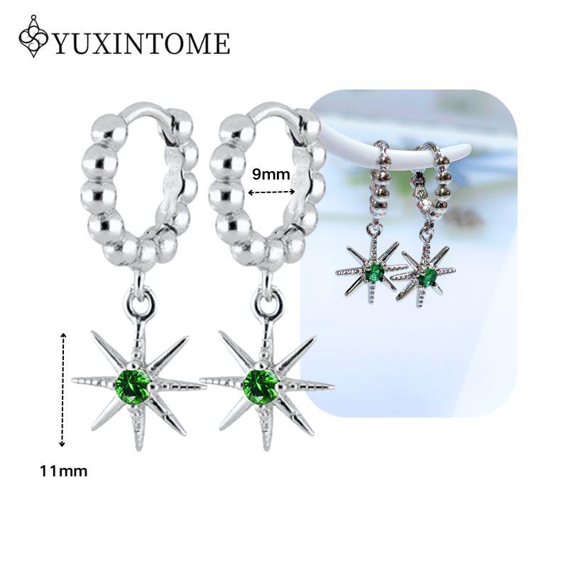 Turquoise 925 Silver Ear Needle Green Zircon vintage emerald Heart/Flower Pendant Hoop Earrings Fashion party Jewelry