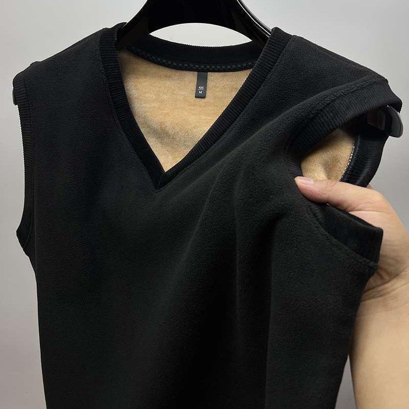 Padded Vest Women Winter Sleeveless Undershirt Double-sided Velvet Warmth Thickened V-neck Elastic Bottoming Fir