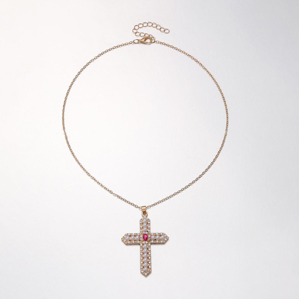 European and American Jewelry, Simple Ins Cross Pendant Necklace, Personalized Niche Design Sense, Diamond-encrusted Collarbone Chain for Women