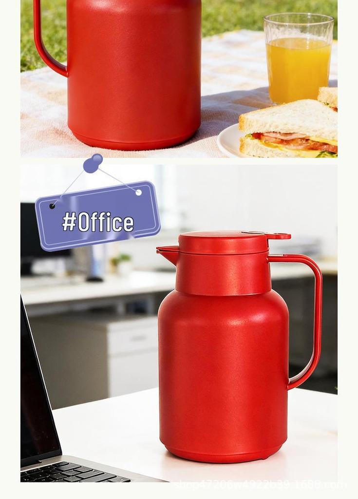 Großer Roter Thermoskanne mit Glaseinsatz - Thermoisolierter Heiß-/Kaltwasser-Kessel mit Ein-Knopf-Spender für Wohnheimstudenten.