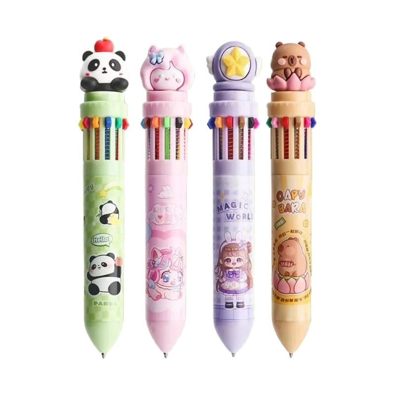 Pack of 4 10 in 1 12 in 1 Retractable Ballpoint Pens with 0.5mm Fine Tip Multicolor For School Office and Art Projects