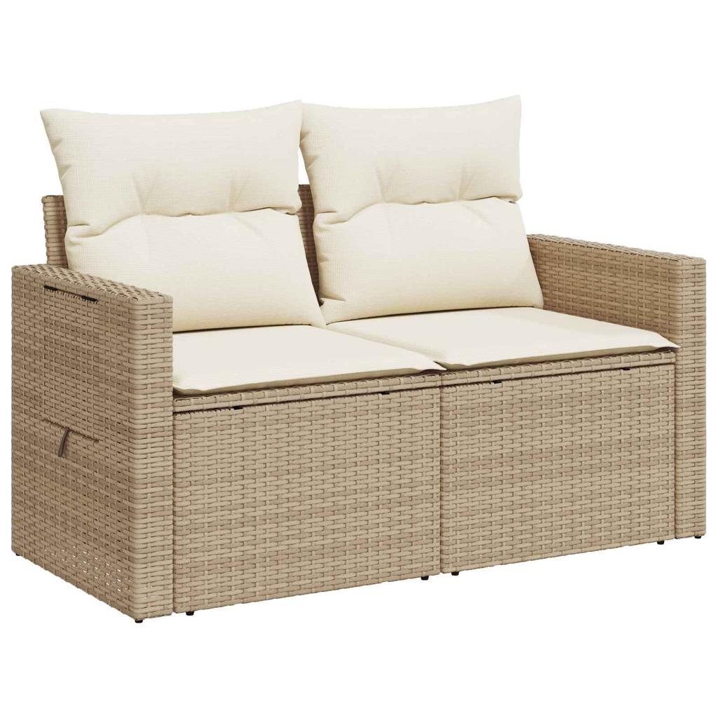 Sofa Set 8 Pcs Beige and Cream White Poly Rattan and Steel