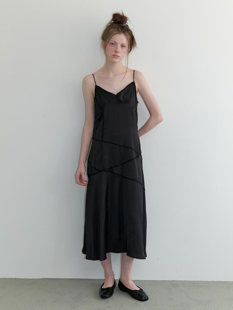 KINDABABY Lace Line Slip Dress - Black