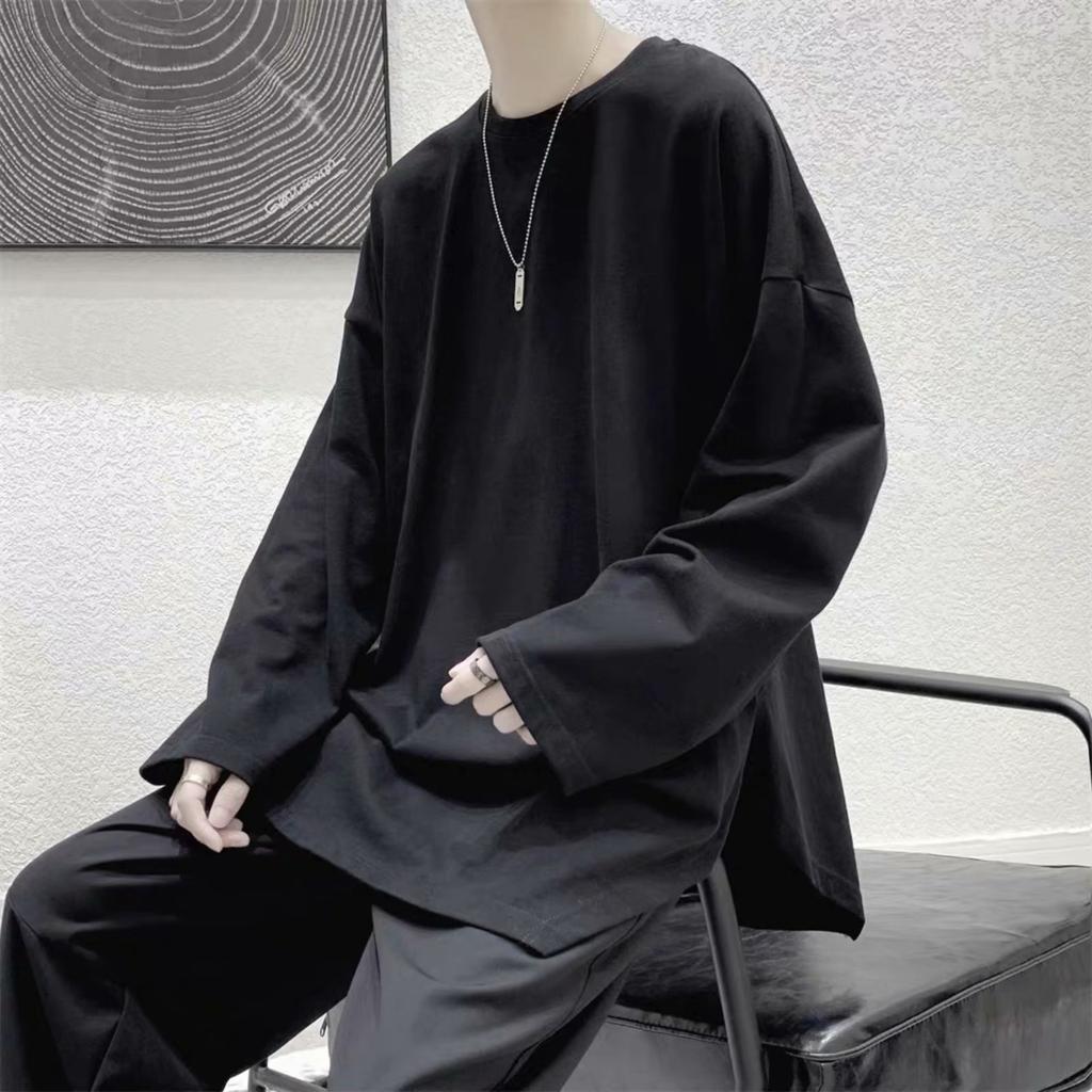 Spring Autumn Oversized T-shirt Men Harajuku Solid Irregular T Shirt Men's Pullover Tees Long Sleeve Y2k Tops Hip Hop Streetwear