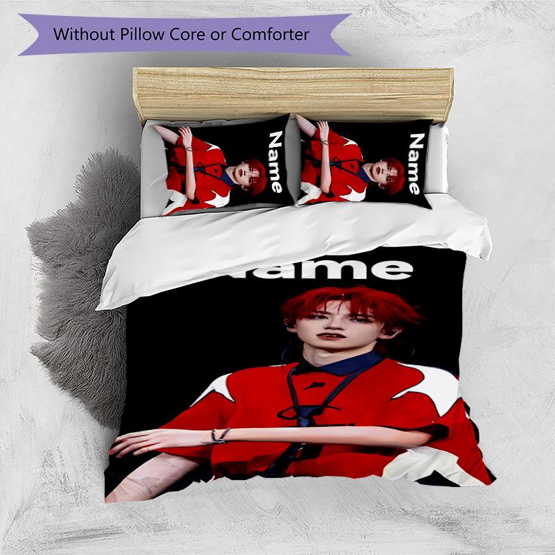 3pcs Custom Name TOP lands boy group Zhu Zhixin Bedding Set Duvet Cover Closure Includes 1 Duvet Cover & 2 Pillowcases for All Seasons Bedroom Decor